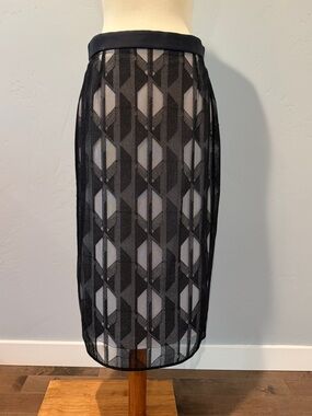 BOSS Hugo Boss Runway Edition Pencil Skirt Black Geometric Mesh Appliqué US 10